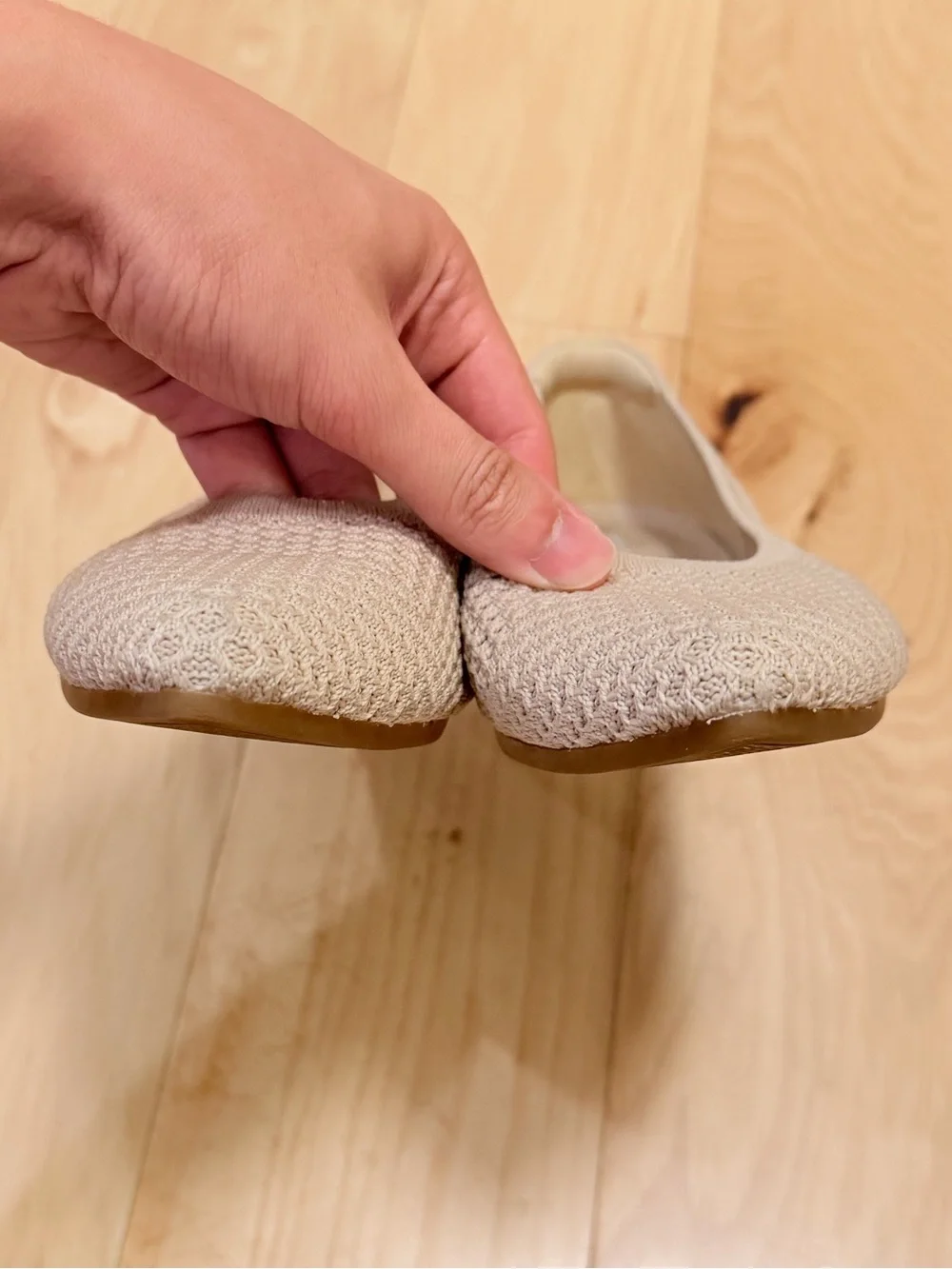 Women's Pointed Knit Ballet Flats in Beige
